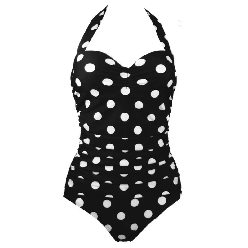 Halter Neck One-Piece Swimsuit | Polka Dot & Solid Colors | Flattering Plus Size Fit
