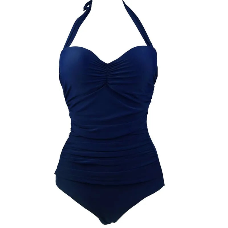 Halter Neck One-Piece Swimsuit | Polka Dot & Solid Colors | Flattering Plus Size Fit