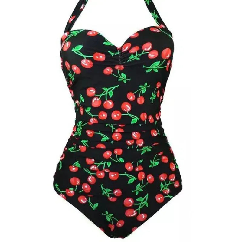 Halter Neck One-Piece Swimsuit | Polka Dot & Solid Colors | Flattering Plus Size Fit