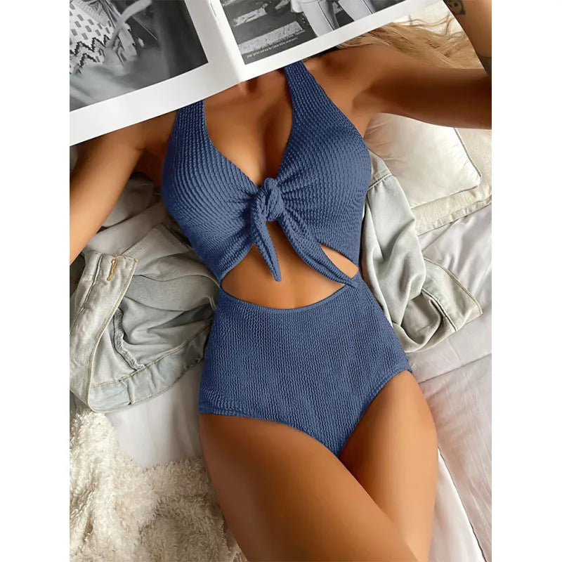 Women’s Backless Lace-Up High Waist Swimsuit Set