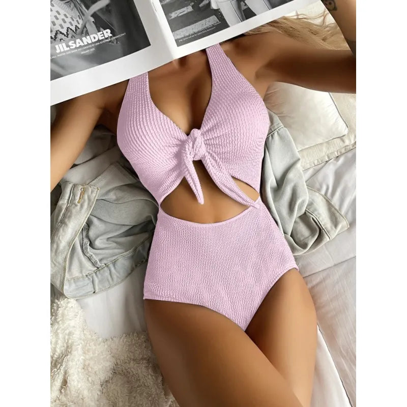 Women’s Backless Lace-Up High Waist Swimsuit Set