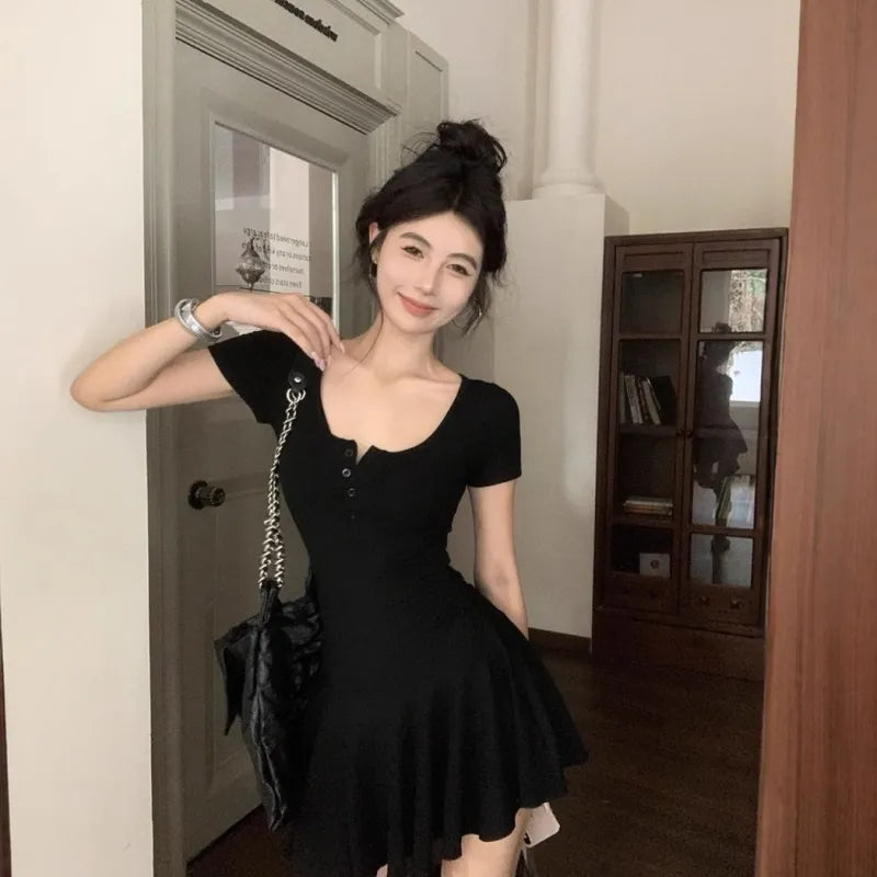 Elegant Gray U-Neck Bodycon Dress