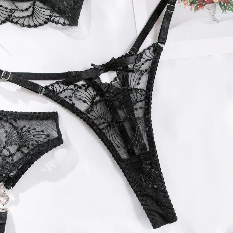 Women’s Embroidered Hollow Diamond Lingerie Set – Elegant Decorative Underwear