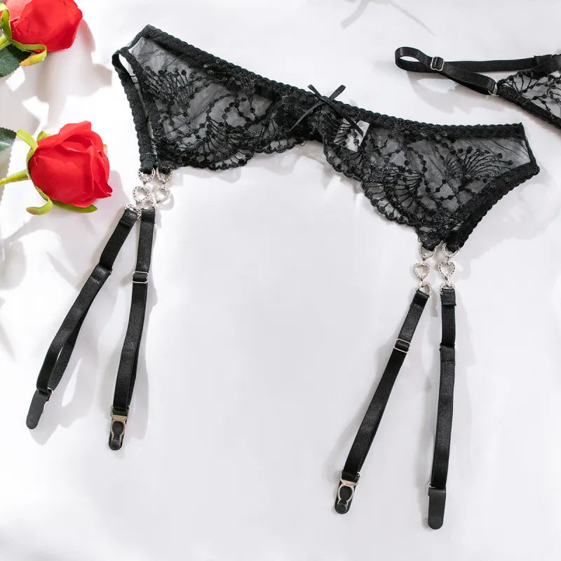 Women’s Embroidered Hollow Diamond Lingerie Set – Elegant Decorative Underwear