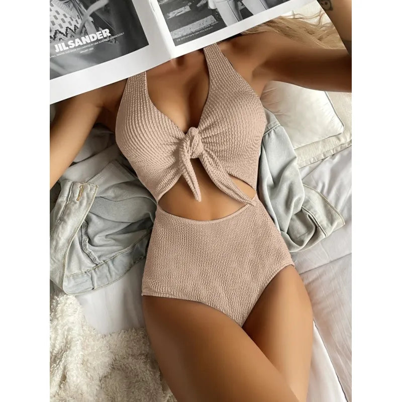 Women’s Backless Lace-Up High Waist Swimsuit Set