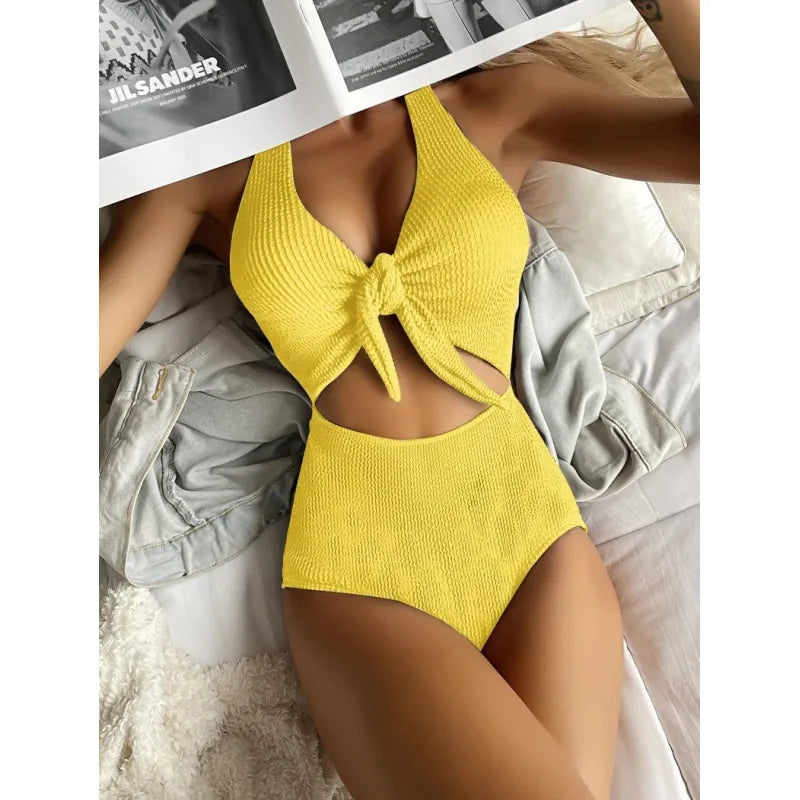 Women’s Backless Lace-Up High Waist Swimsuit Set