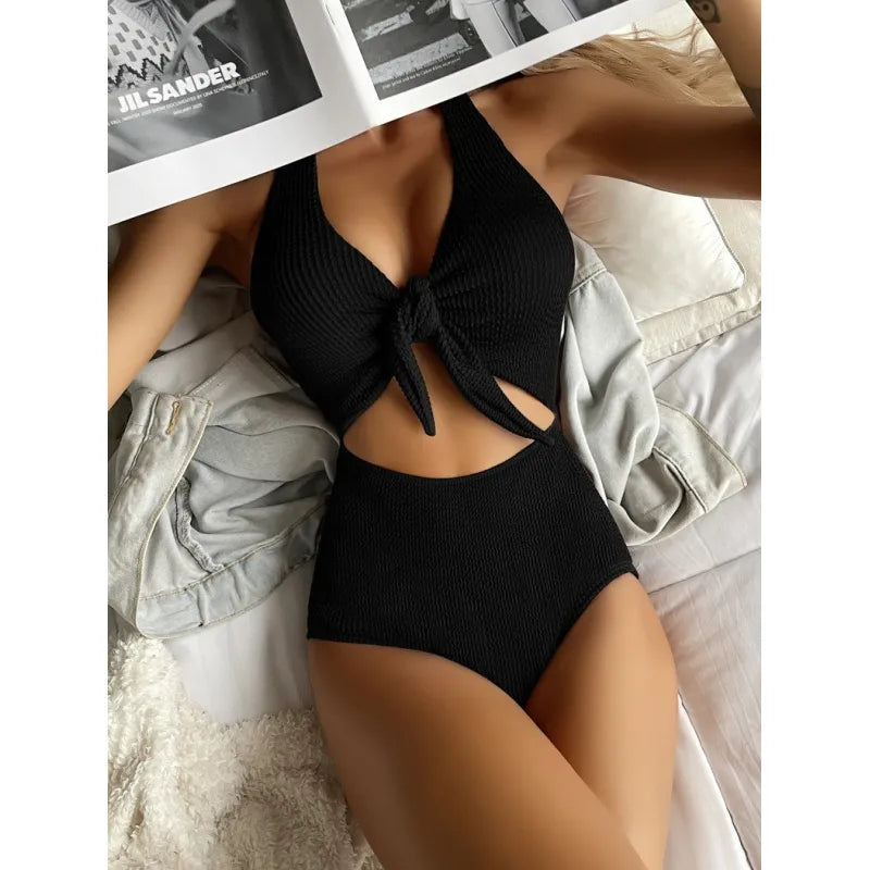 Women’s Backless Lace-Up High Waist Swimsuit Set