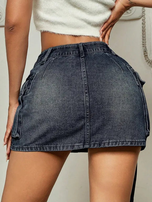 Denim Cargo Mini Skirt